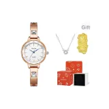 Золотая полоска, белый циферблат, оригинальная коробка (в комплекте с 999 золотым стикером "Процветание" для телефона + ожерелье)