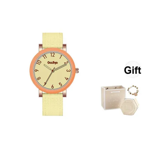 GCCLIYO Кварцевый механизм холст ремешок женские часы желтый циферблат