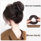 Нижняя заколка Nest Bun Улучшенная [Выдвижной - Прямые волосы Галстук] Коричневый Черный