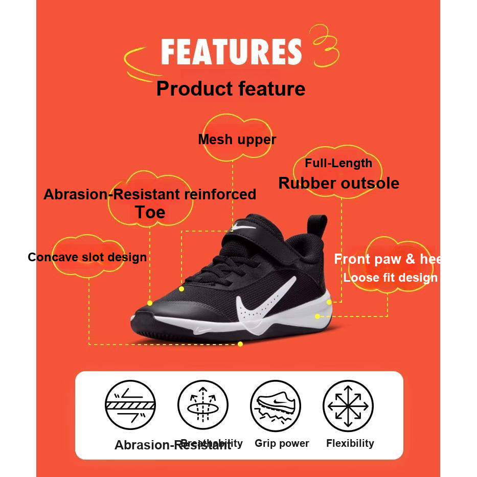 Nike Omni MULTI Корт Противоскользящий Амортизация Устойчивый к износу Низкий Верх Детские Лайфстайл Обувь Черный Белый — фото 7