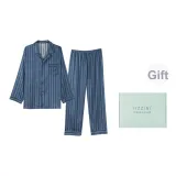 [Подарочная коробка комплект] Двойная линия, узор, мужской (длинный рукав, штаны) набор одежды