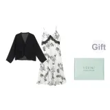 [Подарочная коробка Набор] Черный топ + Топ на бретелях Цветочный Отпуск Набор одежды