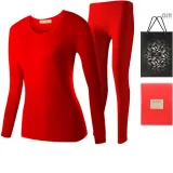 Женский комплект одежды с круглым вырезом (красный), утолщенный и с флисовой подкладкой/кружевной отделкой на воротнике