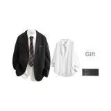 Черно-белая рубашка (в комплекте с брошью) (без воротника)