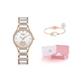 Розовое золото, белый циферблат, маленькая розовая коробка