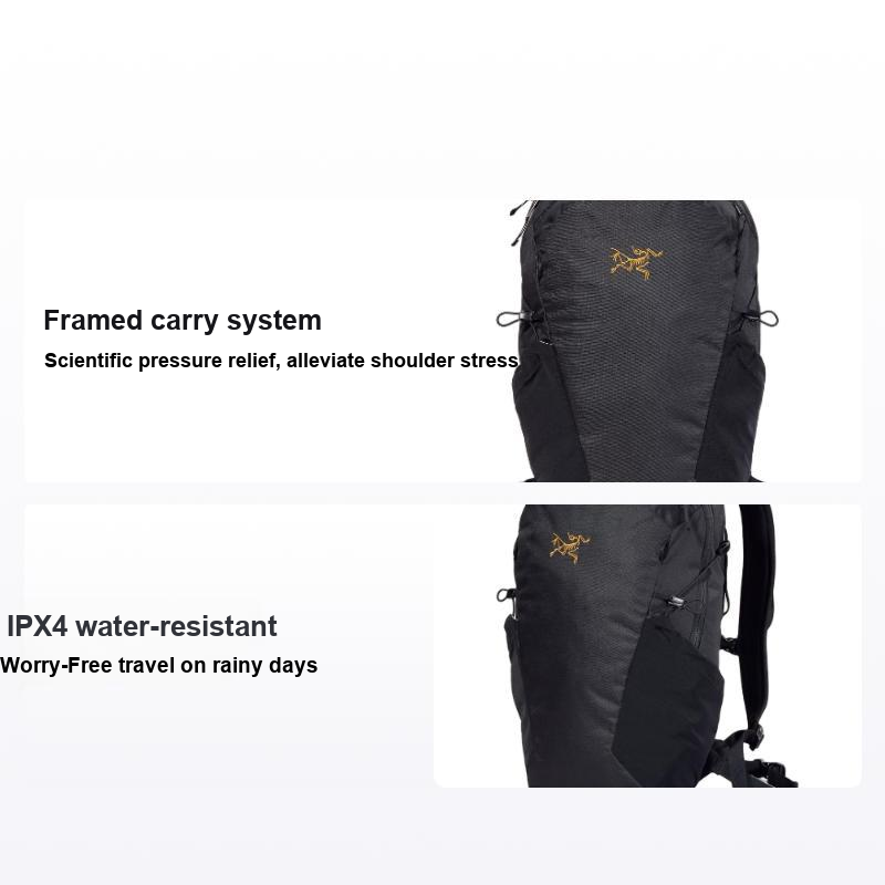 Arcteryx Mantis 16L Однотонный Большой объем Многокарманный Логотип Застежка-молния Сумка походная Полиэстер Черный Унисекс Парный — фото 6
