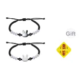 Черный Белый Кролик Прозрачный Кристалл Браслет-шнурок 1 Пара (Включает Удачный Треугольник Украшение)