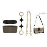 (Сумка Coco Chanel Dionysus) Коричневый нейлон, подкладка + круглая пряжка, черный четырехлистный клевер, расширение цепи + декоративная цепь с пряжкой в виде собаки, длина 45 см