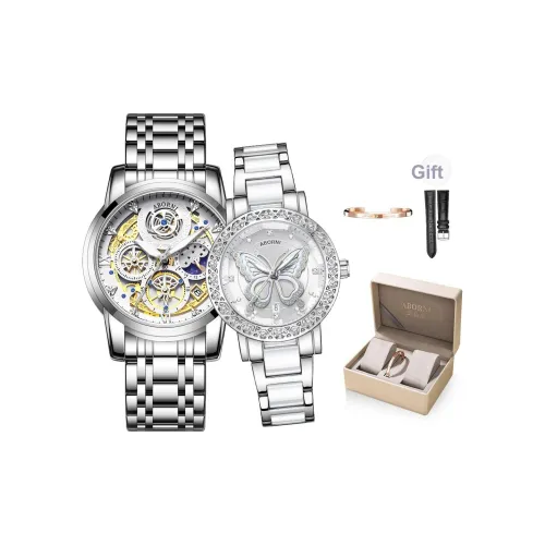 ABORNI Кварцевый механизм ремешок из нержавеющей стали унисекс белый циферблат