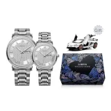 Серебряный корпус с белым циферблатом, серебряный стальной браслет [1 пара]