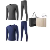 2-Предметный комплект нижнего белья (Rain Gray + Sapphire Blue) Немецкий язык, флис, термический/без швов, антибактериальный/классический, круглый вырез