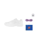 Чисто белый с фиолетовыми шнурками + значок.