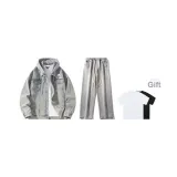 Комплект (Винтажный синий пальто + светло-синие джинсовые штаны + включает рубашку с коротким рукавом)