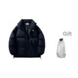 Темно-синий (90% пуховик) + бело-серый вереск, клетка, свитшот, флисовая подкладка