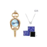 Золотистый, полосатый, синий циферблат (синяя коробка + с ожерельем)