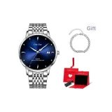 Серебряный ремешок, синий циферблат (в коробке "Восторг" + с браслетом + регулировщик часов)