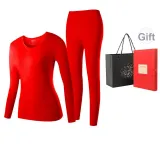 Женский комплект одежды с круглым вырезом (красный), 100% хлопок, дружественный к коже / 3A антибактериальный