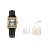 Золотой корпус, серебристый циферблат, черный ремешок