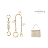 Бежевый Маленький Сумка [Набор из 3 шт] Амбра Белый Жемчуг Удлинительная Цепь 13 см + Четырехлистный Клевер Медная Декоративная Цепь 30 см + Застежка Spring