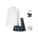 [43 см Kyoto Private School] Клетчатая юбка + галстуки-бабочки + рубашка из шифона с длинным рукавом