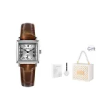 Серебряный корпус, серебристый циферблат, коричневый ремешок