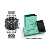 MF0282G Серебристый корпус с черным циферблатом, стальной браслет