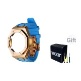 Розовое золото, корпус, синий ремешок