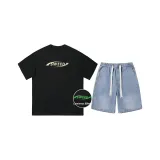 Комплект (Черный топ + Светло-синие штаны)