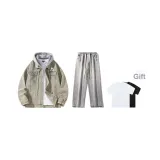 Set (Желтое грязное пальто + Светло-синие джинсовые штаны + С короткой рукавной рубашкой)