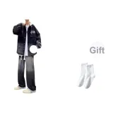 [Куртка с принтом, черная + градиентные джинсы, синие]