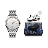 Серебряный корпус с белым циферблатом, розовое золото, стальной браслет.