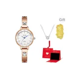 Золотистый, полосатый, белый циферблат, коробка "Восторг" (включает наклейку для телефона из 999 золота "Процветание" + ожерелье)