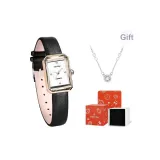 Чёрный ремешок, белый циферблат, оригинальная коробка + ожерелье