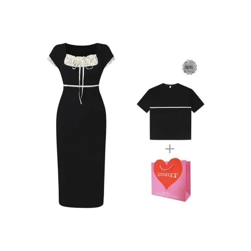 XIESHIXX Короткий рукав Платье Женское Черное