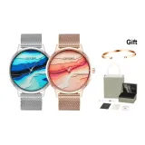 Синий циферблат, серебристая сетка + розовый циферблат, розовое золото, сетка [парные часы + розовое золото, браслет]