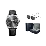 Нержавеющая сталь, черный циферблат, черный кожаный ремешок