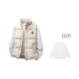 Слоновая кость жилет + белый свитшот с круглым вырезом