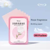 Масло-абсорбирующая бумага с розовым ароматом, 300 листов в выдвижной коробке