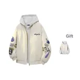 Куртка с бейсбольным воротником цвета экрю (в комплекте с высококачественным бело-серым свитшотом с фотокемией)