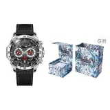 L-9490 Серебристый корпус с черным циферблатом, серебряная застежка, черный ремешок