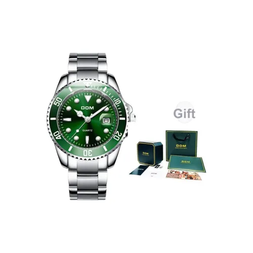 DOM ZLbaby M 1263D Коллекция Кварцевый механизм Стальной ремешок Часы Мужские Зеленый циферблат