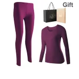 Комплекты одежды (Фиолетовый) Утолщенный и с флисовой подкладкой / Кружевная круглая вырез / Облегающий крой для улучшения фигуры