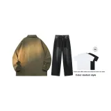 Комплект (Горох Зеленый Топ + Черный Серый Штаны) (Включает Короткую Рубашку с Рукавами)