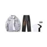 Комплект одежды (Серый топ + Черные джинсы) В комплекте с футболкой