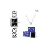 Серебряный ремешок, черный циферблат (оригинальная коробка) + ожерелье