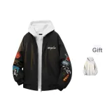 Черная куртка с бейсбольным воротником (в комплекте с высококачественным белым и серым свитшотом с фотокемией)