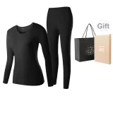 Женский комплект с круглым вырезом (черный), 100% хлопок, дружественный к коже / 3A антибактериальный