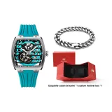 Серебряный корпус, синий циферблат, браслет в стиле кубинский, праздничная коробка, наборы одежды