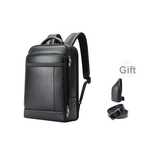 BOPAI Рюкзак из крупнозернистой текстуры коровьей кожи сумка для ноутбука стандартная мужская черная