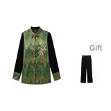 Зеленый топ с вышивкой, двухкомпонентный комплект: топ + штаны